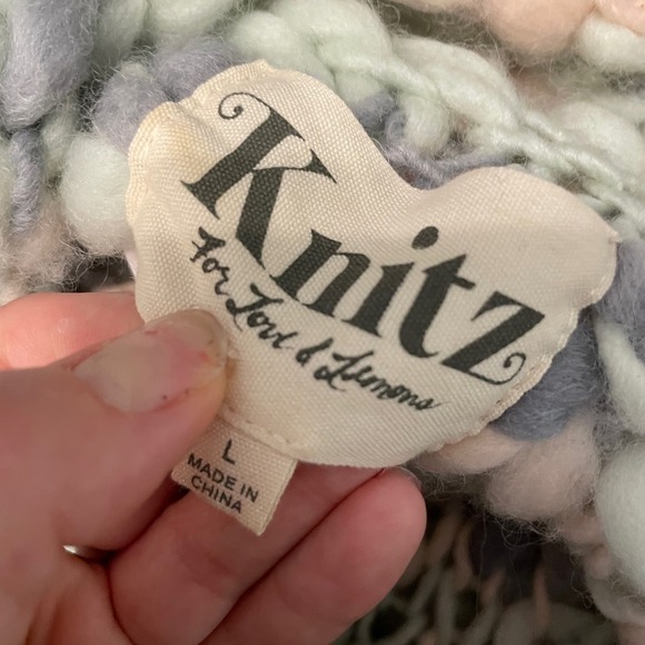 For Love & Lemons Mademoiselle Wool Blend Popover Sweater Blue Pink Size L - Picture 3 of 9